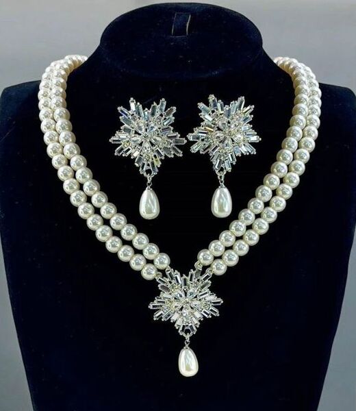 Snowflake Crystal Pearl Mala Set