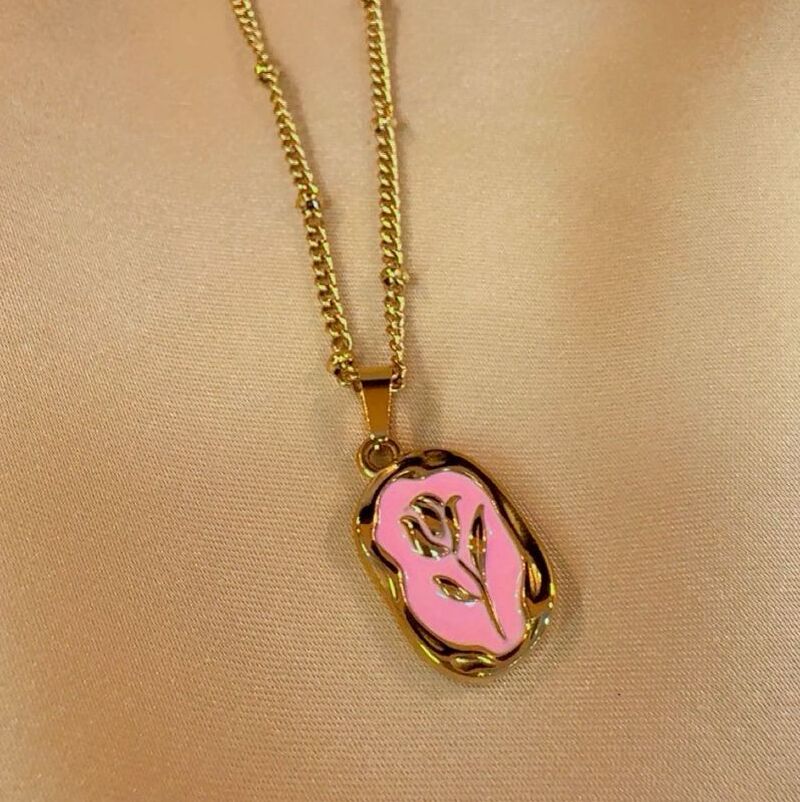 Powder pink  rose pendent