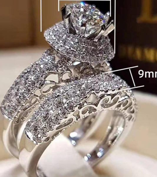 Silver zircon double ring