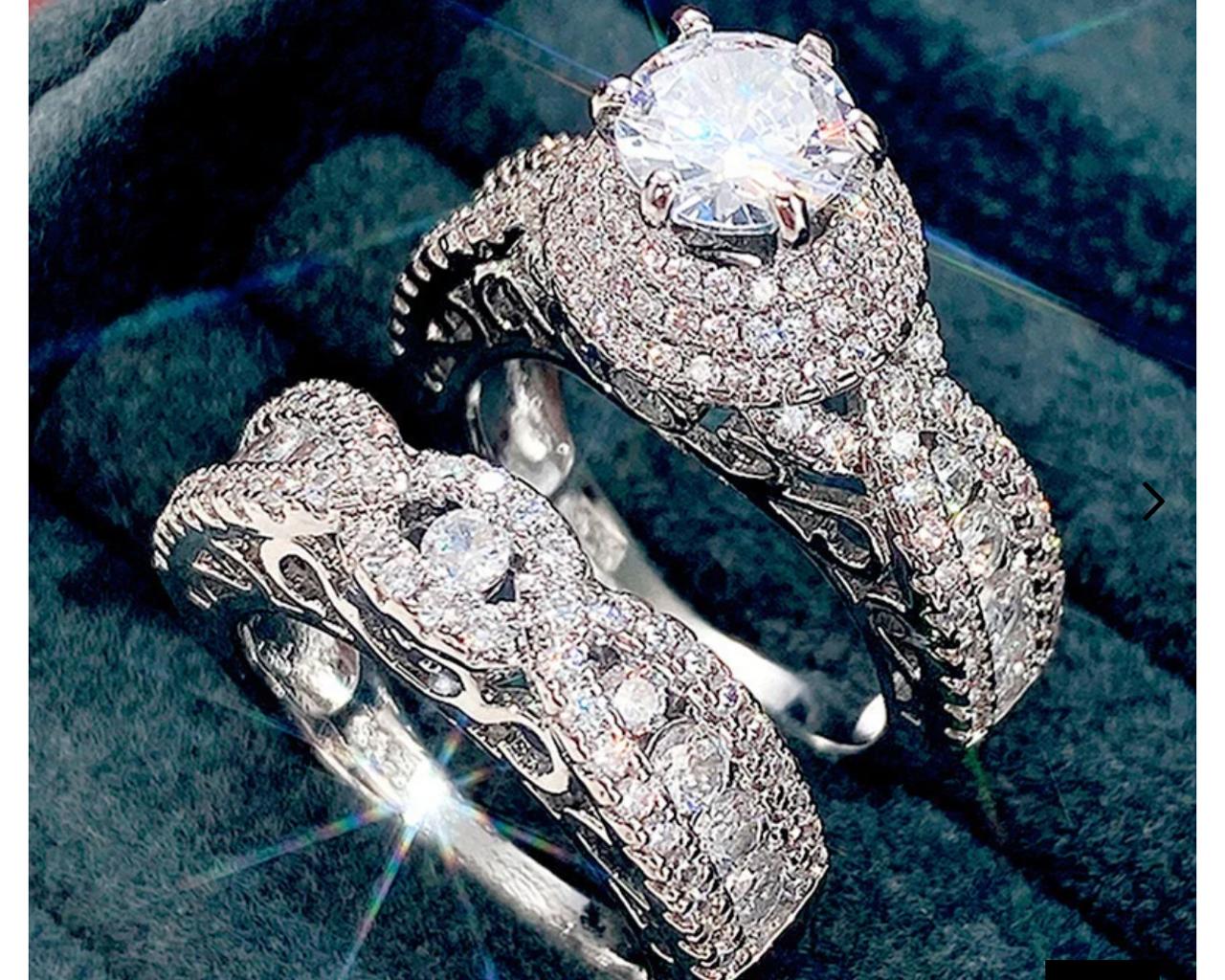 Silver zircon double ring
