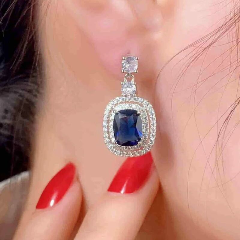 Blue cushion earrings