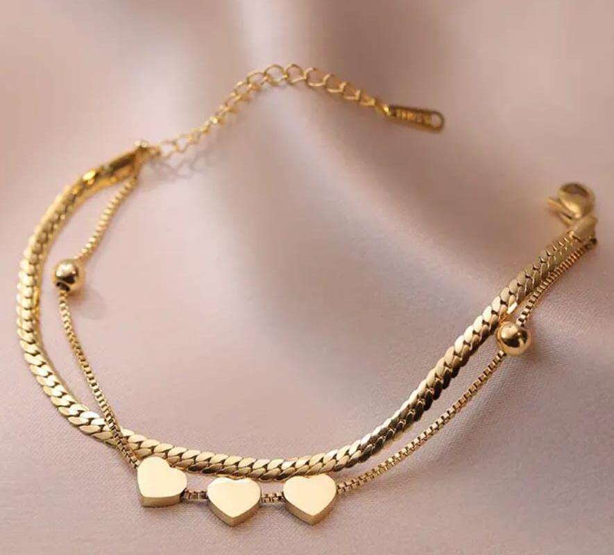 Double layer heart bracelet