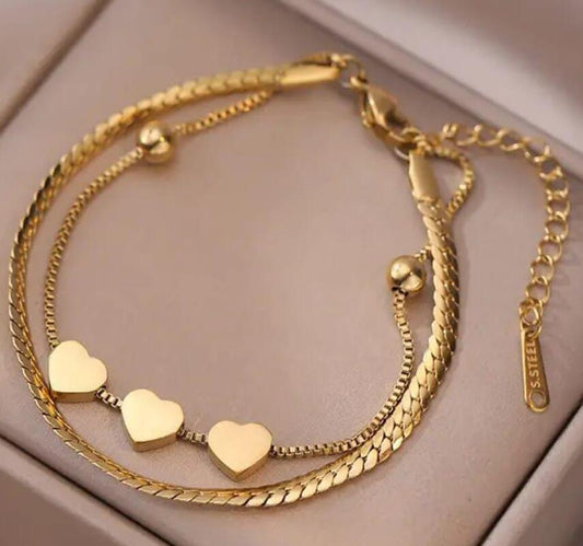 Double layer heart bracelet
