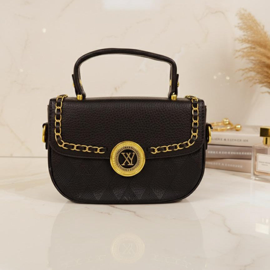 Black Structured Top Handle Crossbody