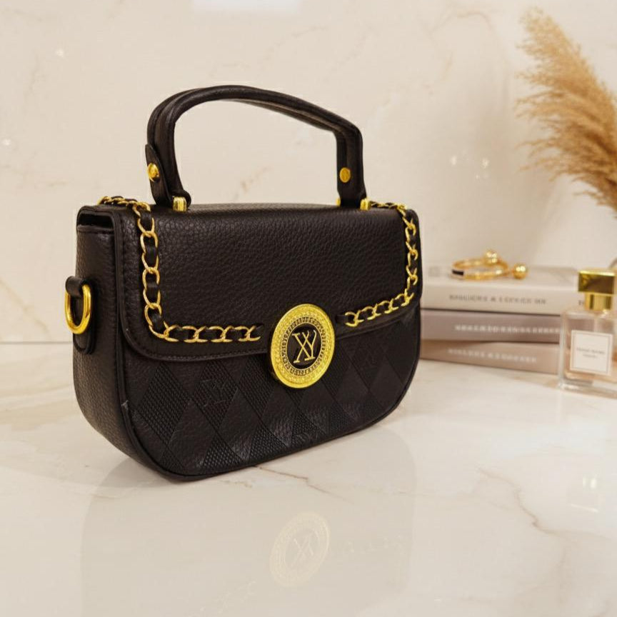 Black Structured Top Handle Crossbody