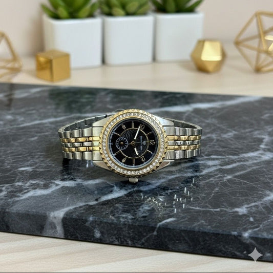 Elegant Black Dial Pave Watch