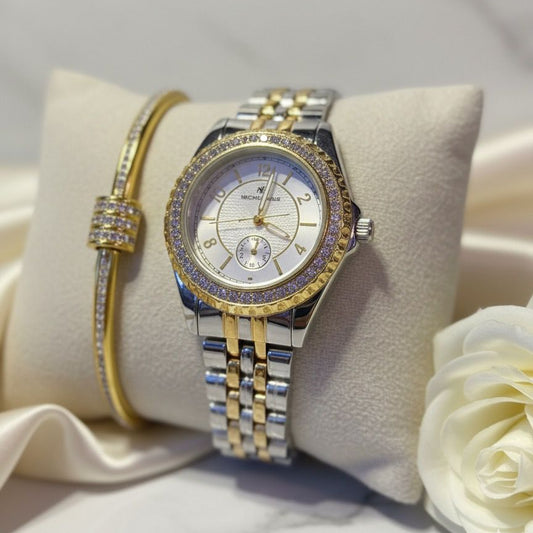 Michelous Pave Drum Cuff Watch Set