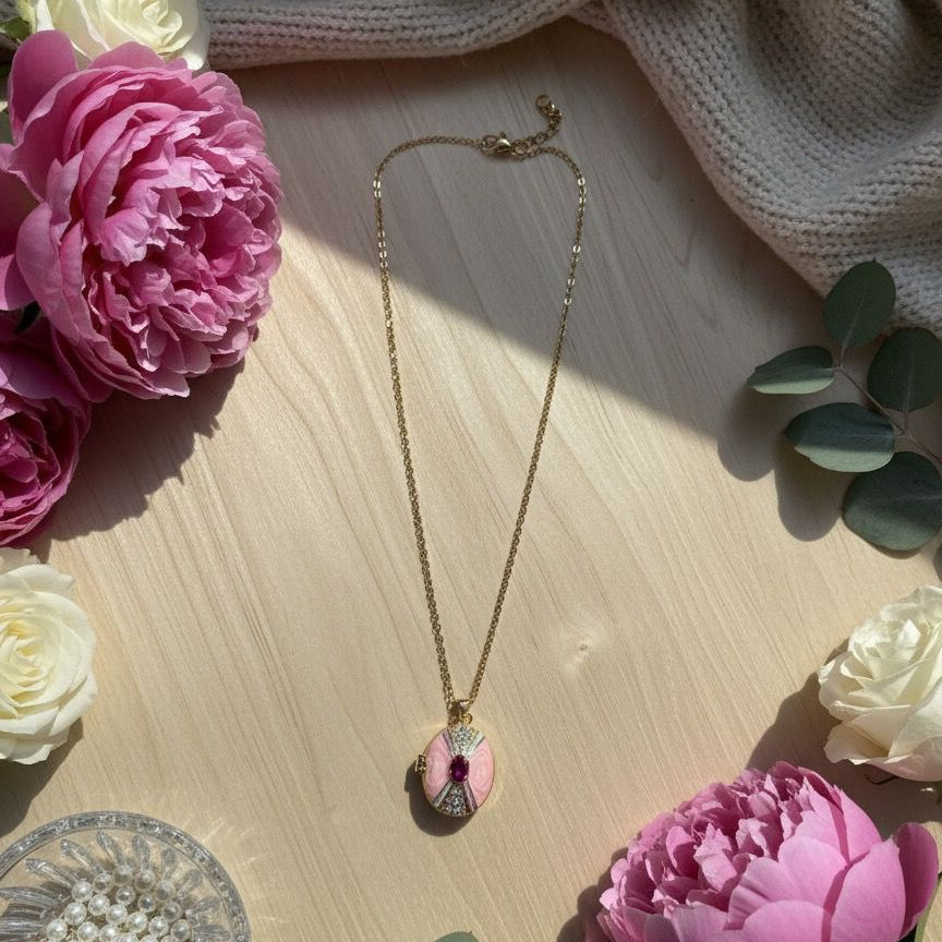 Petal Pink Oval Locket Necklace