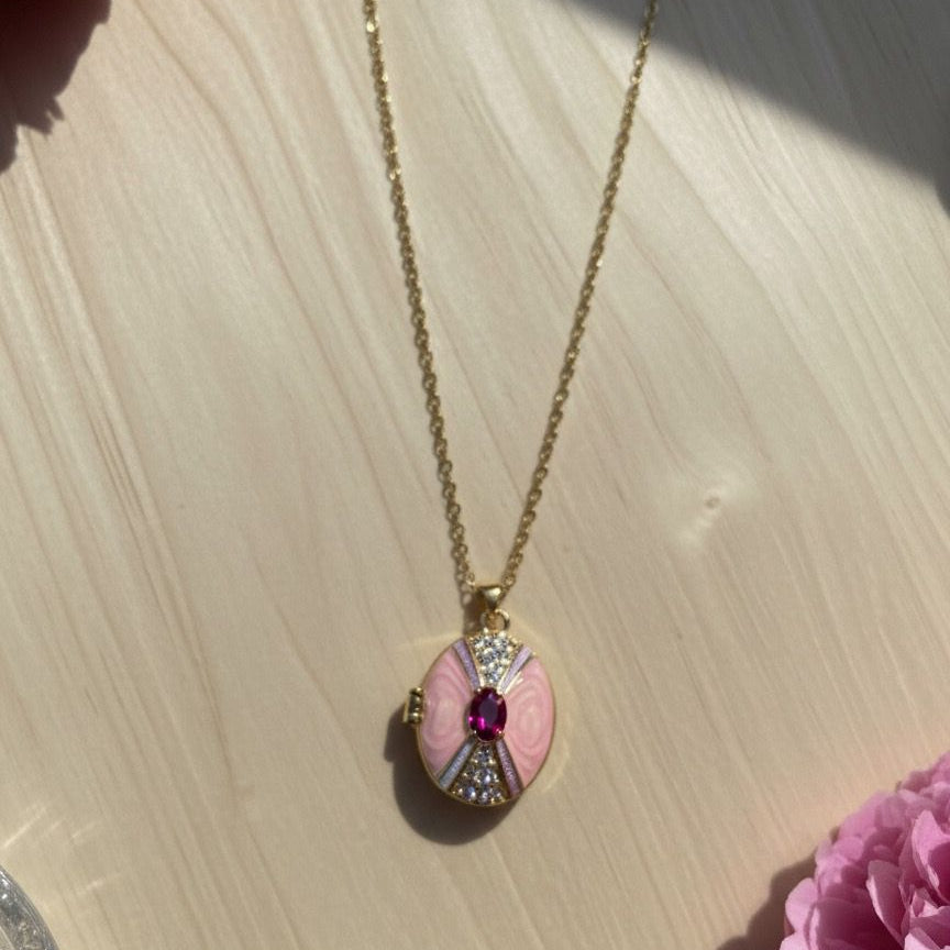 Petal Pink Oval Locket Necklace