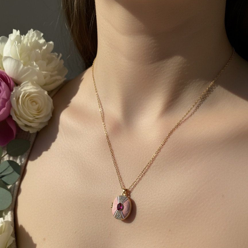 Petal Pink Oval Locket Necklace