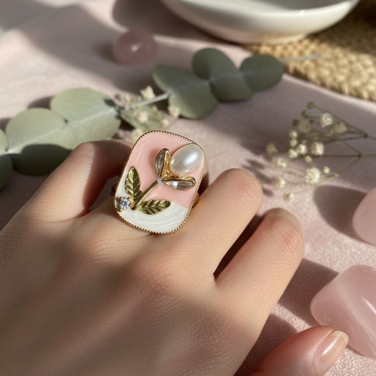 Pastel Tulip Enamel Gold-Tone Ring