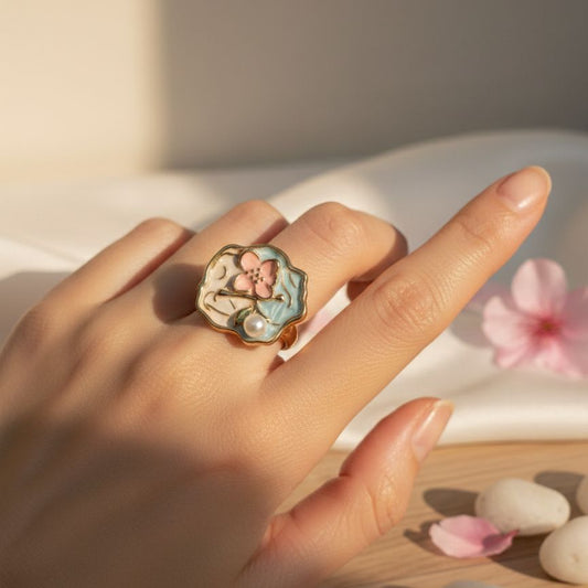 Vintage Flora Cloisonné Ring