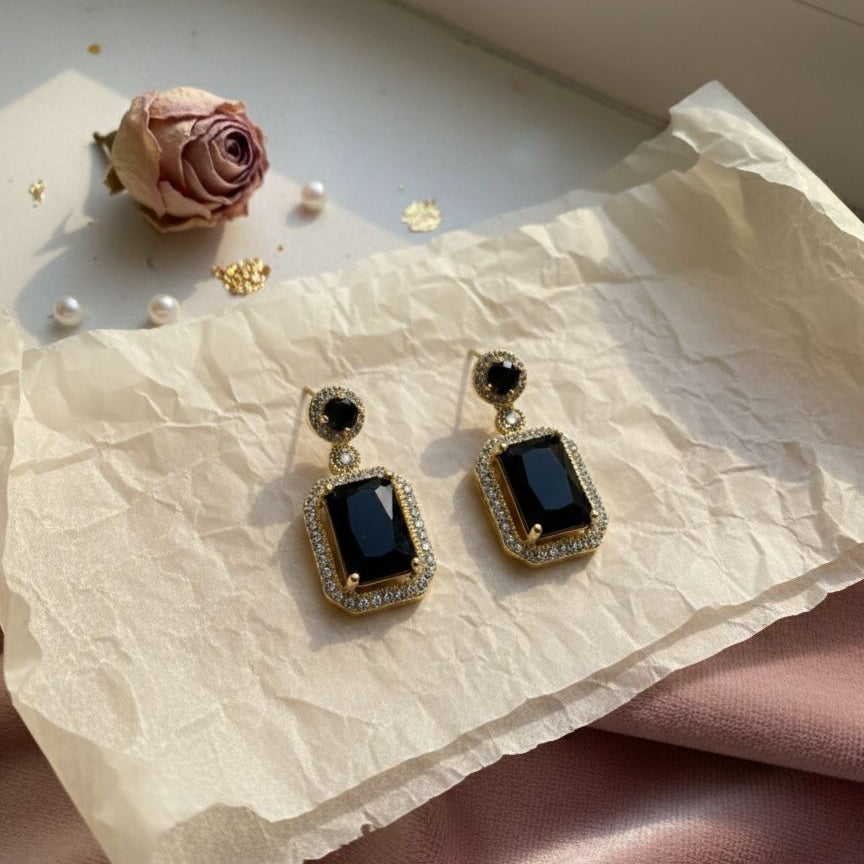 Midnight Noir Emerald-Cut Drop Earrings