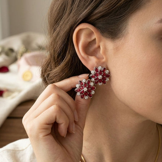 Crimson Bloom Marquise Studs
