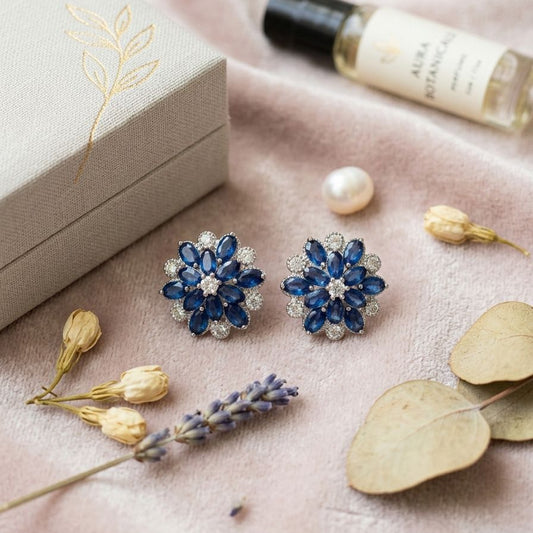 Midnight Bloom Sapphire & Diamond Floral Studs