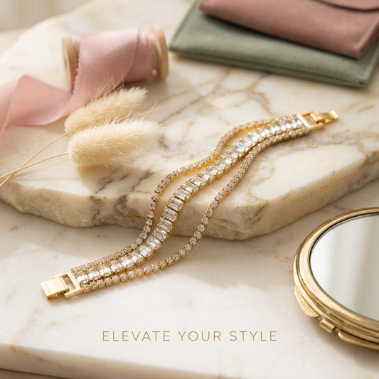 Lumière Triple-Row Emerald & Round Zirconia Bracelet