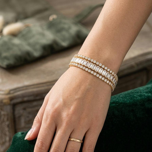 Lumière Triple-Row Emerald & Round Zirconia Bracelet