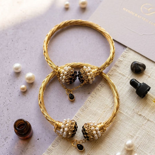 Gilded Braid Pearl Bangle