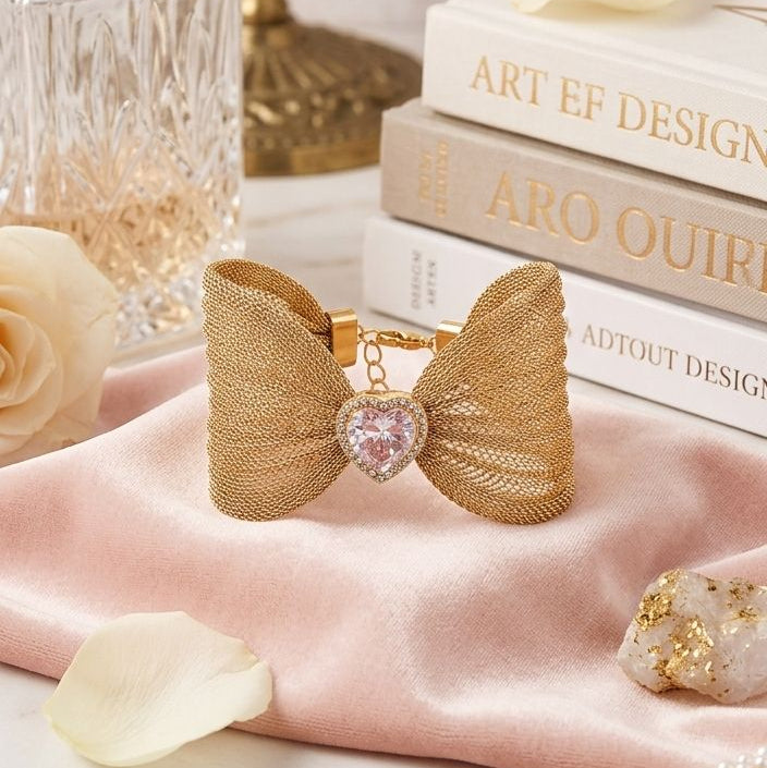 Heart of Gold Mesh Bow Bangle