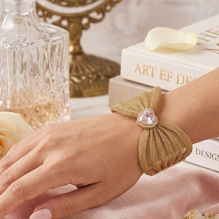 Heart of Gold Mesh Bow Bangle