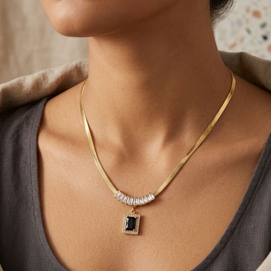 Royal Onyx Herringbone Necklace