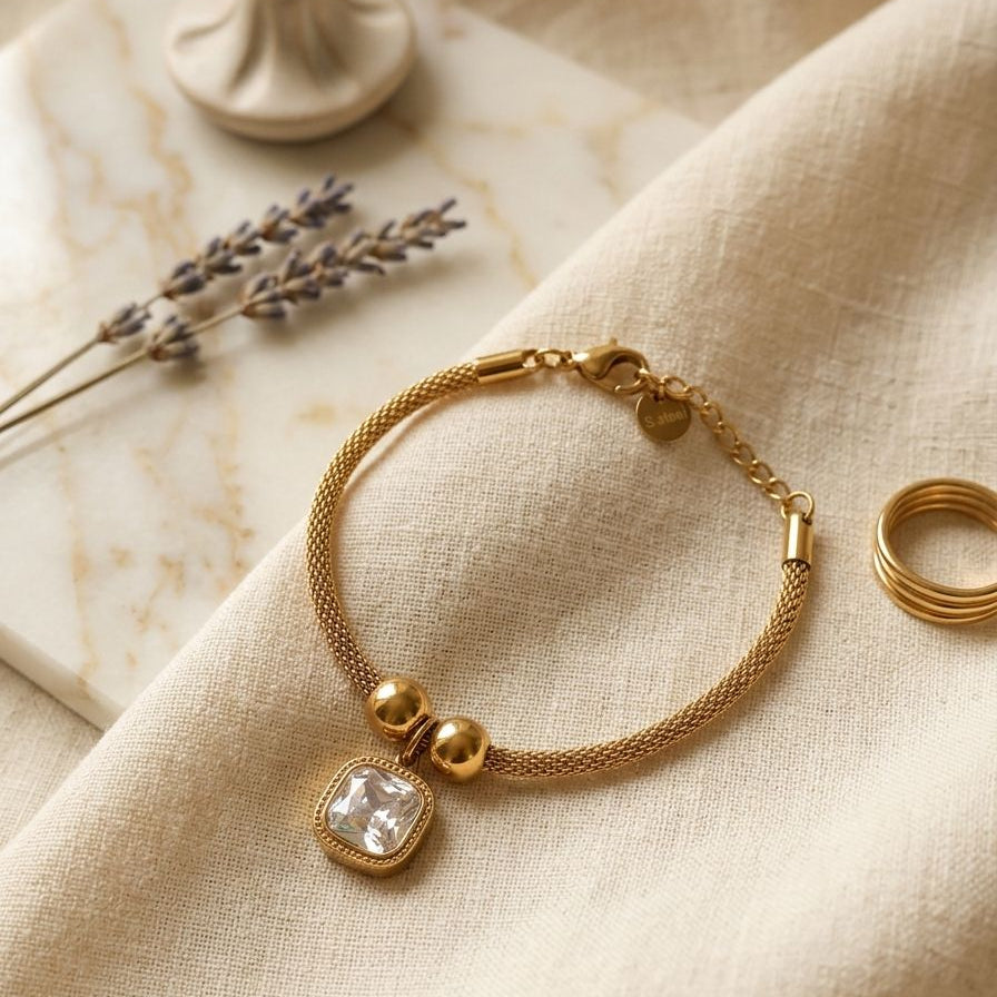 Elegant Square Crystal Mesh Bracelet