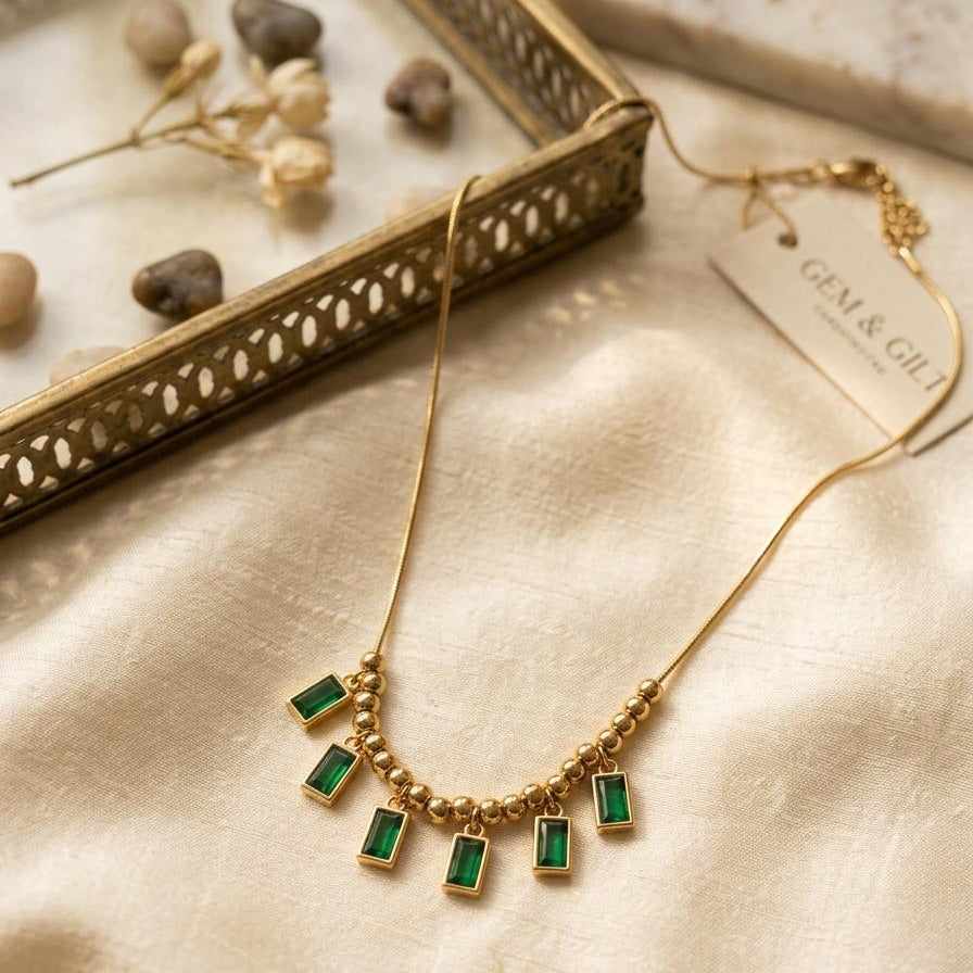 Emerald Baguette Tassel Necklace