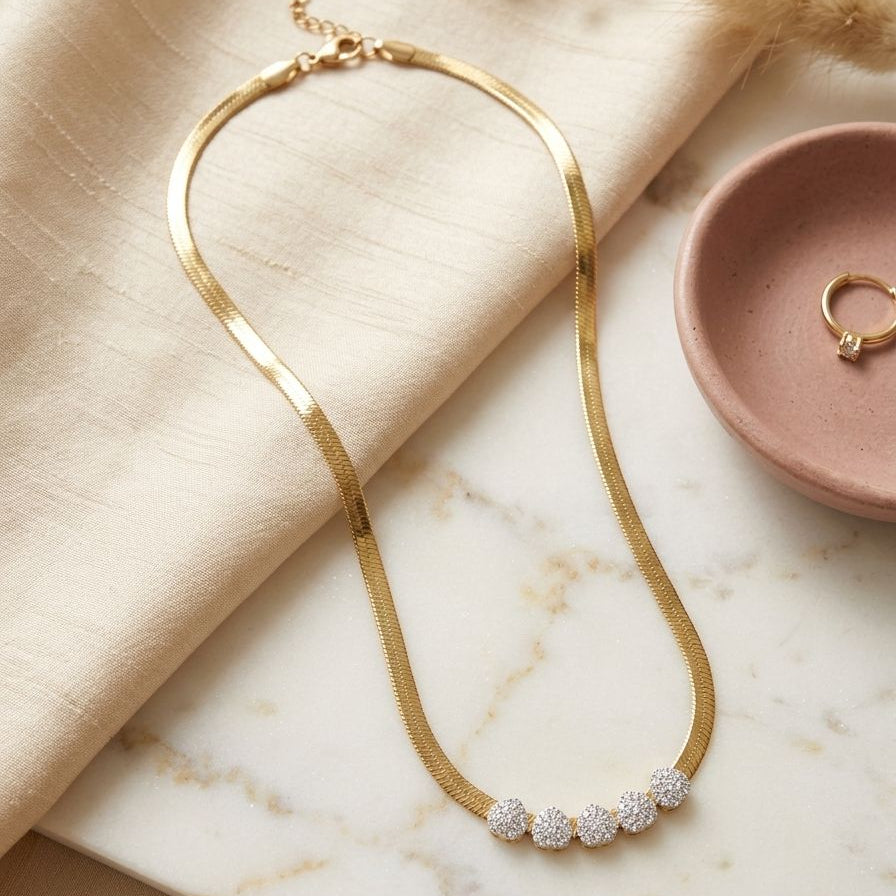 Celestial Five-Stone Herringbone Necklace