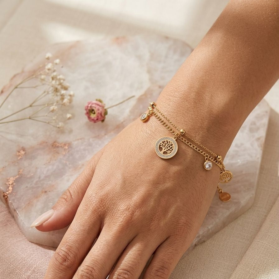Tree of Life Double-Layered Gold Charm Bracelet