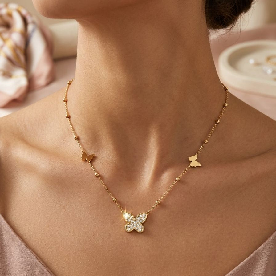 Golden Shimmer Butterfly Necklace