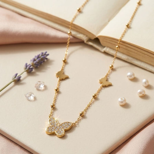 Golden Shimmer Butterfly Necklace