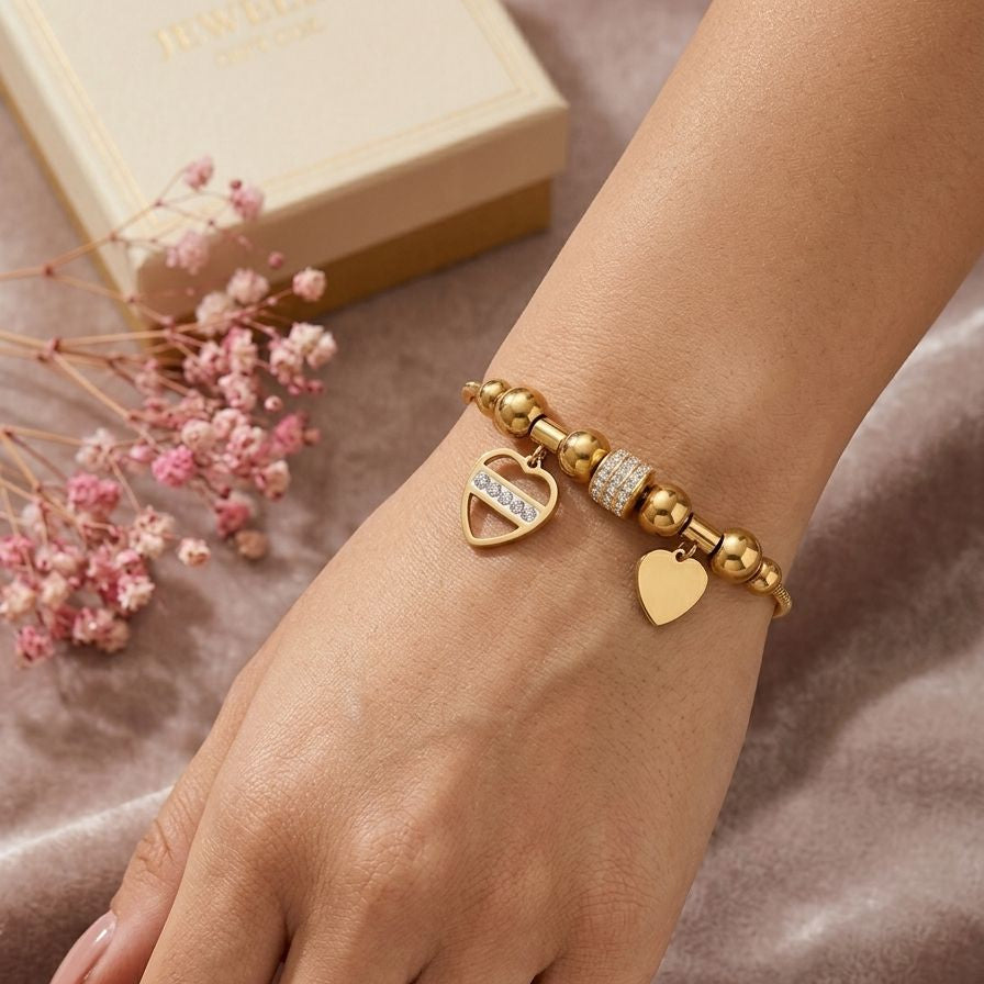 Eternal Heart Charm Bracelet in 18K Gold Plated Stainless Steel