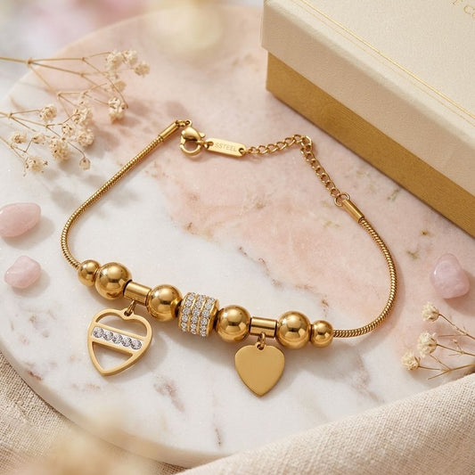 Eternal Heart Charm Bracelet in 18K Gold Plated Stainless Steel