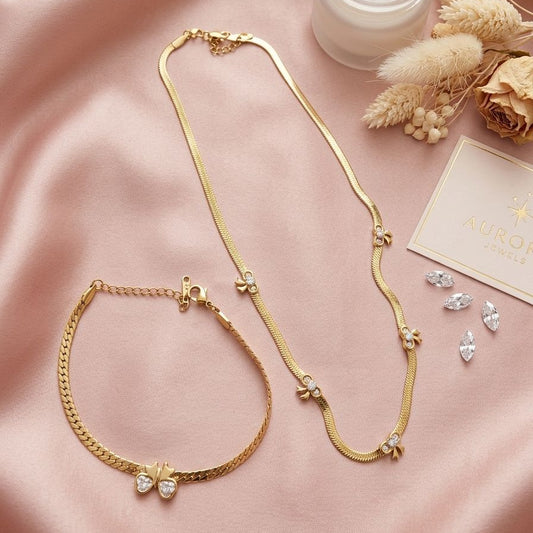 Gilded Bow Necklace & Bracelet Set