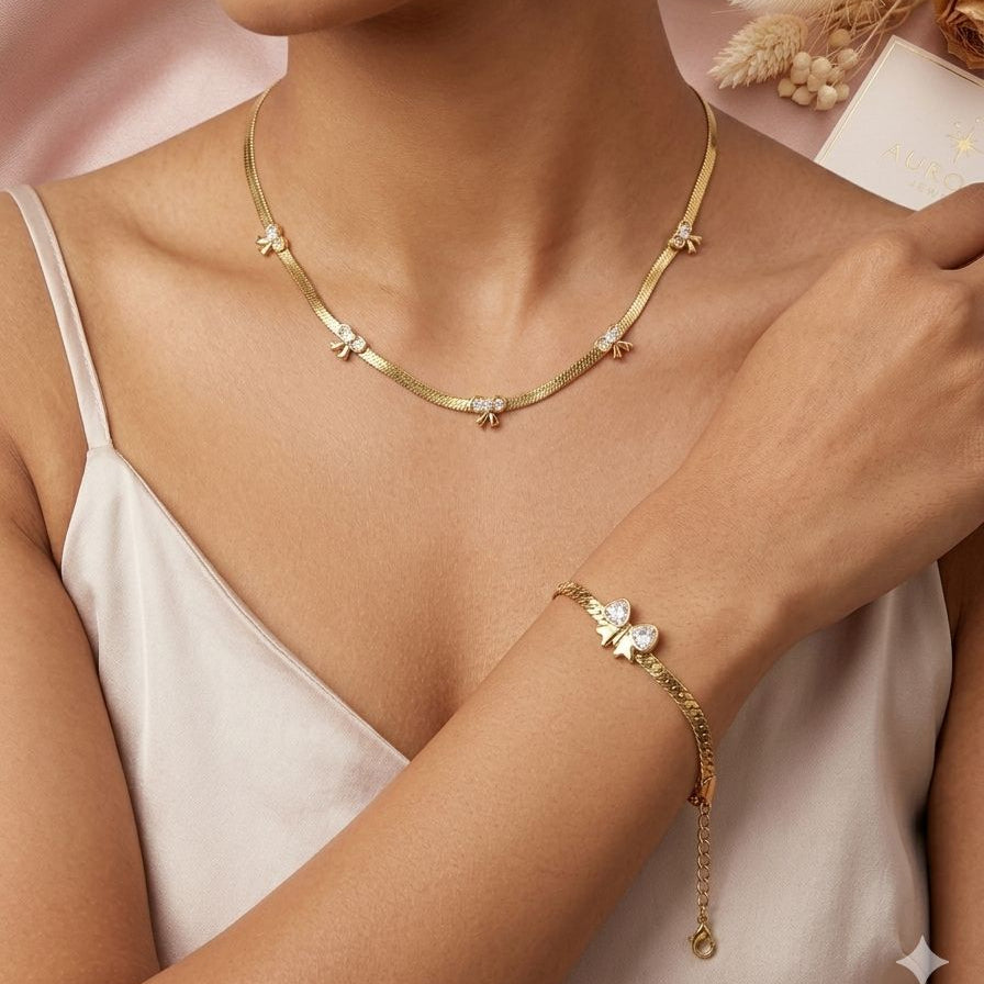 Gilded Bow Necklace & Bracelet Set