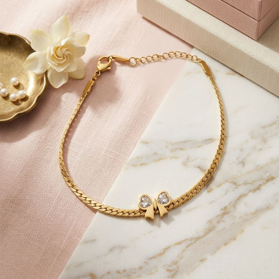 Golden Bow Heart Anklet
