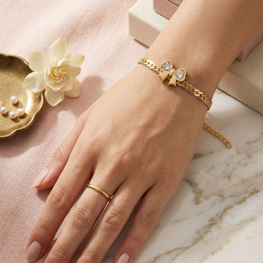 Golden Bow Heart Anklet