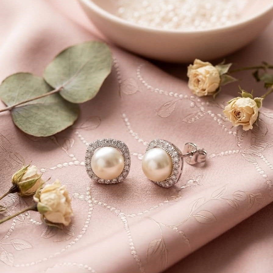 Eternal Radiance Pearl Halo Studs
