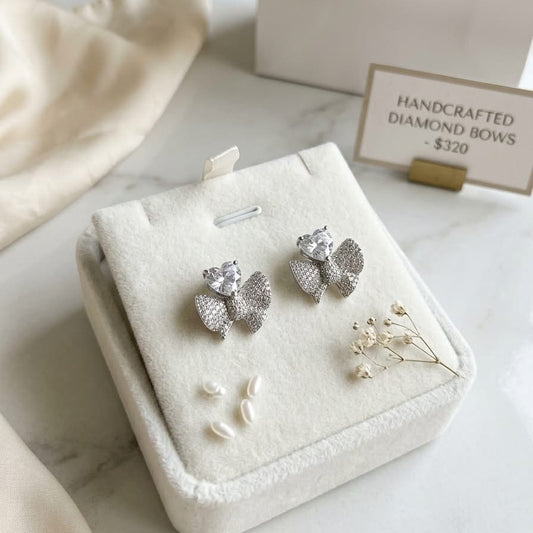Diamond Heart-Bow Studs