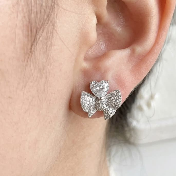 Diamond Heart-Bow Studs