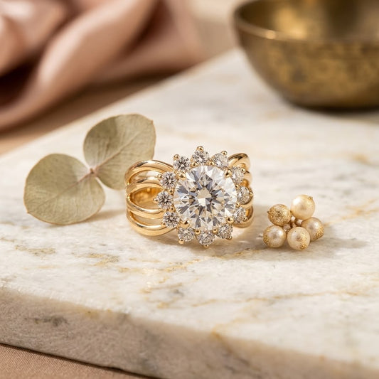 Radiant Solar Halo Gold Statement Ring