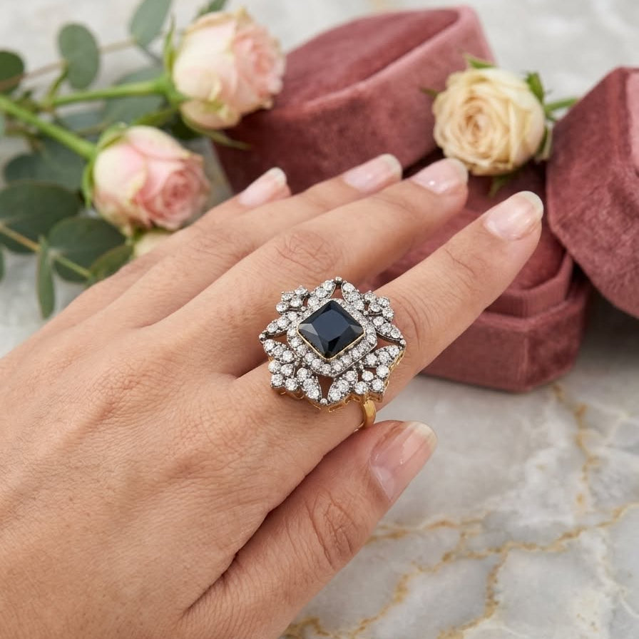 Midnight Bloom Statement Ring