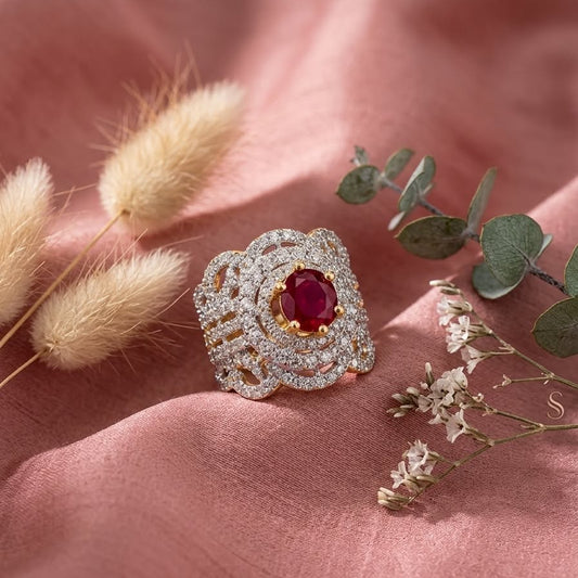Regal Crimson Blossom Ring