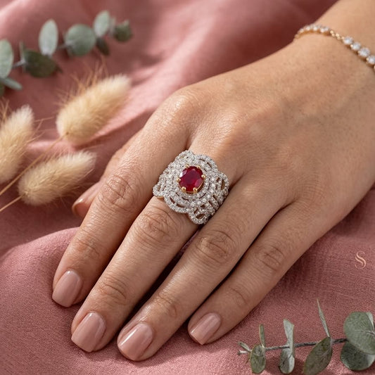 Regal Crimson Blossom Ring
