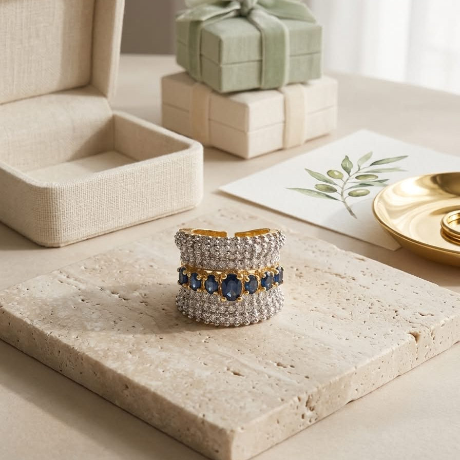 Riviera Blue Sapphire Wide Ring