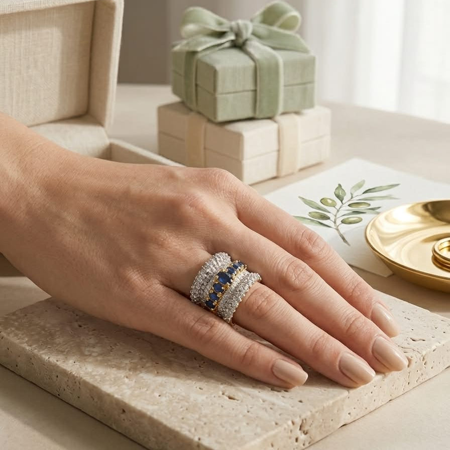 Riviera Blue Sapphire Wide Ring