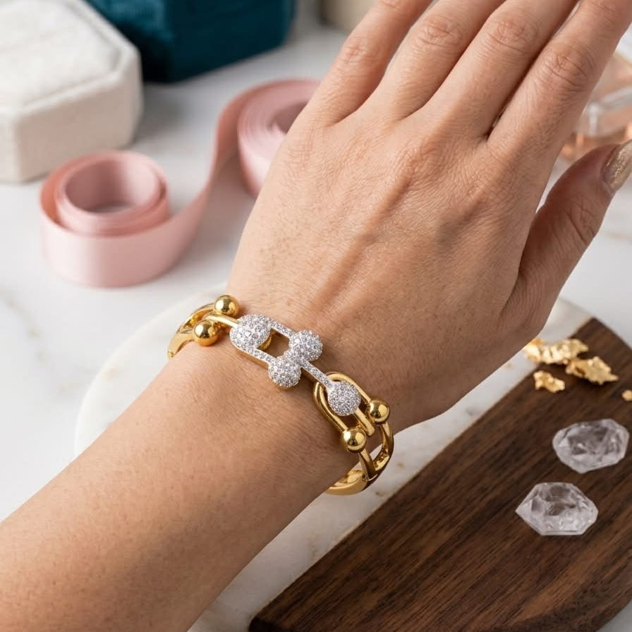 Golden Hardware Pave Link Bangle