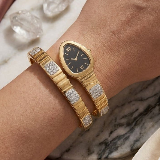 Serpentine Gold Wrap Watch Style Bracelet