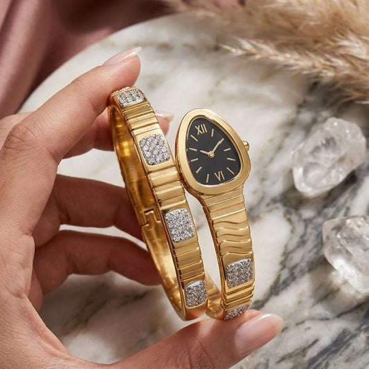 Serpentine Gold Wrap Watch Style Bracelet