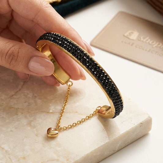 Midnight Crystal Heart Bangle